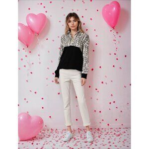 Monrow Snakeskin Print‎  Swiftie Style Athletic Colorblock Pullover Sweatshirt S
